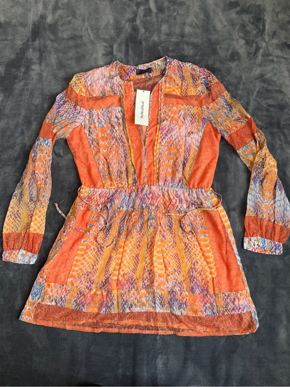 Hale Bob Women’s Orange Multicolor Animal Print Long SleeveDress Size L.